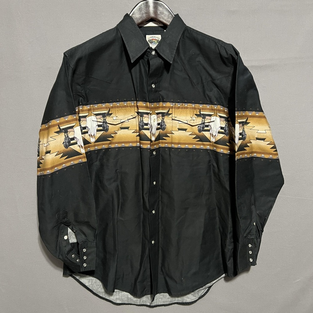 Cumberland Outfitters Mens XL Black Western Snap Shirt Southwestern Cowboy